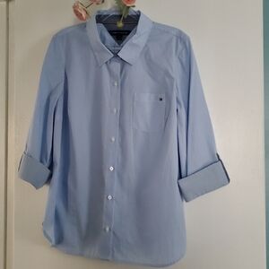 NWT TOMMY HILFIGER HERITAGE BLUE STRIPE ROLL TOP LONG SLEEVE WOMEN'S L